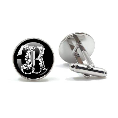 Manschettenknöpfe 26 Letter Royal Initialen Glass Cabochon Men's Cufflinks Gift(Style9) von LHSJYG