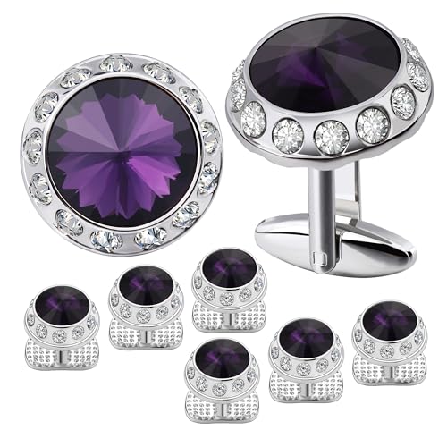 Manschettenknöpfe Birthstone Tuxedo Studs and Cufflinks Set Mens Suit Formal Dress Shirt(Deep purple) von LHSJYG