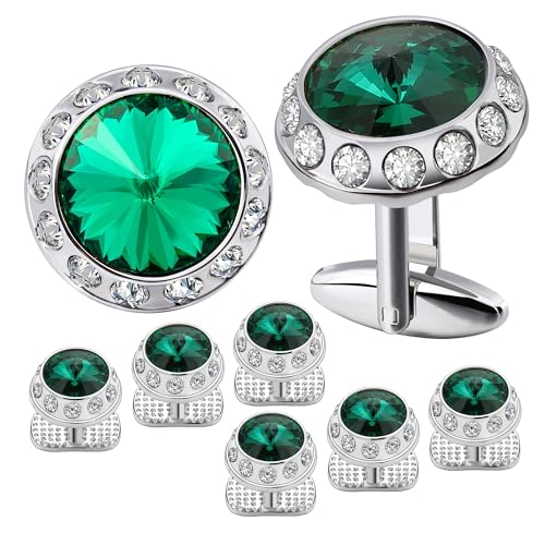 Manschettenknöpfe Birthstone Tuxedo Studs and Cufflinks Set Mens Suit Formal Dress Shirt(Emeralds) von LHSJYG