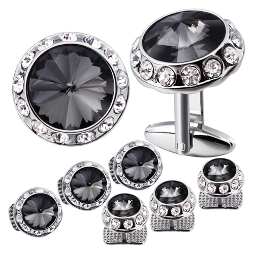 Manschettenknöpfe Birthstone Tuxedo Studs and Cufflinks Set Mens Suit Formal Dress Shirt(Gray Crytal) von LHSJYG