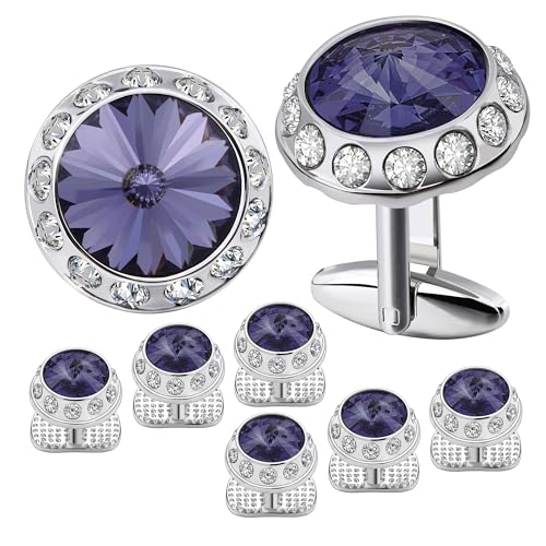 Manschettenknöpfe Birthstone Tuxedo Studs and Cufflinks Set Mens Suit Formal Dress Shirt(Tanzanite) von LHSJYG