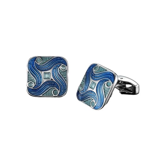 Manschettenknöpfe Classic Men's French Shirt Cufflinks High-end Square Retro Pattern Love Rose Blue Cuffs Button(474) von LHSJYG