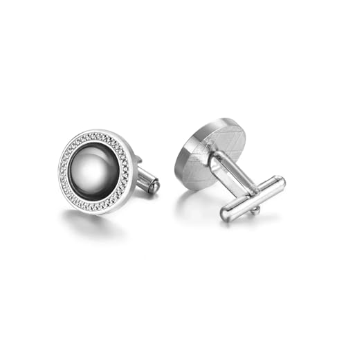 Manschettenknöpfe Fashion High-end Geometric Crystal Cufflinks for Men's Business Banquet French Shirts(Silver color-01) von LHSJYG