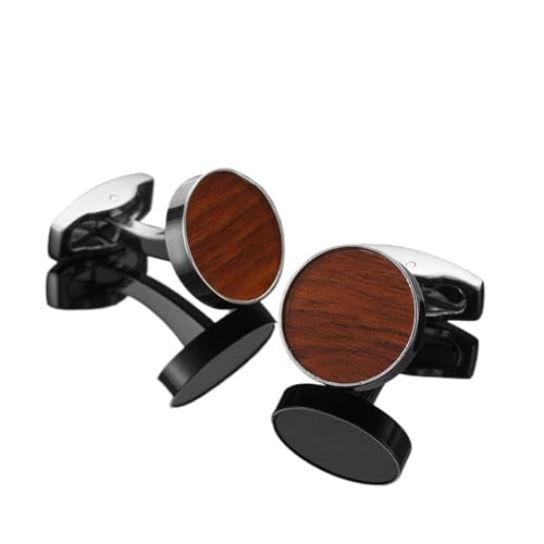 Manschettenknöpfe Men's French Shirt Cufflinks High-end Round Shell Cat's Eye Stone Redwood Cuffs(PURPLE) von LHSJYG