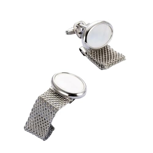 Manschettenknöpfe Wide Chain Round Copper Cufflinks for Men's Fashion Crystal Inlaid Metal Button Business(Silver-color-02) von LHSJYG