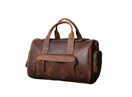 Reisetasche Männer Reisetaschen Mann Outdoor Echtes Leder Gepäcktasche Designer Geschäftsreisetasche Männlich Kaffee Schwarz(Dark Brown) von LHSJYG