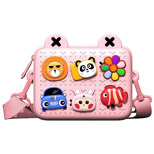 LHYUSHUN Kleine Mädchen Geldbörse, Kinder Niedliche Cartoon EVA Crossbody Tasche, Handtasche, Verstellbarer Riemen, DIY Dekoration, Mini Kinder Geldbörse Mit Perlengriff Geschenke, Pink, Kinder von LHYUSHUN