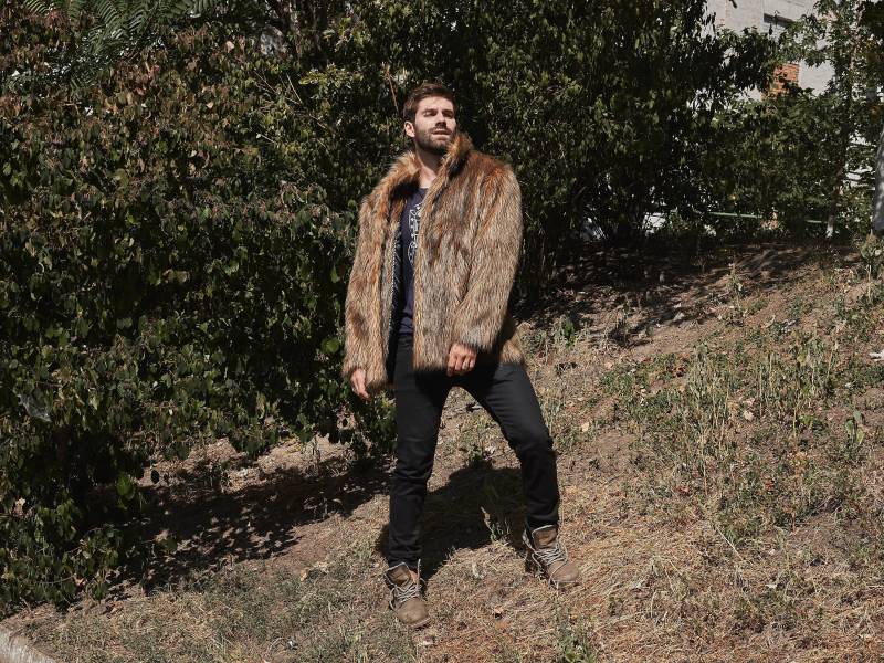 Dark Coyote Kunstpelz Herrenjacke Festival Mantel Mit Kragen von LHcoats