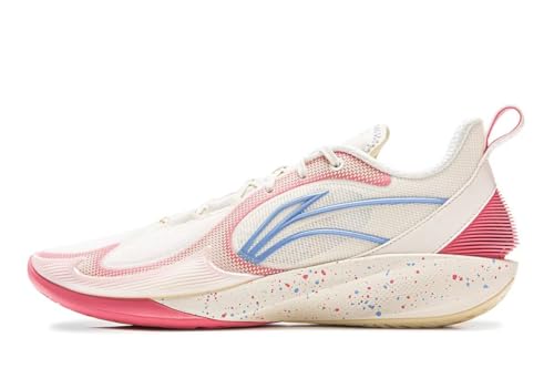 LI-NING Herren Basketballschuh Verschleißfest Stabile Mode Sportschuhe Shining 2V2 Milchig Weiß/Rosa/Blau EU 41 von LI-NING