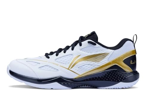 LI-NING JF LITE Unisex Badminton Schuhe Komfortable Freizeit Mode Atmungsaktive rutschfeste Sneakers Weiß/Schwarz/Golden EU 46 1/3 von LI-NING