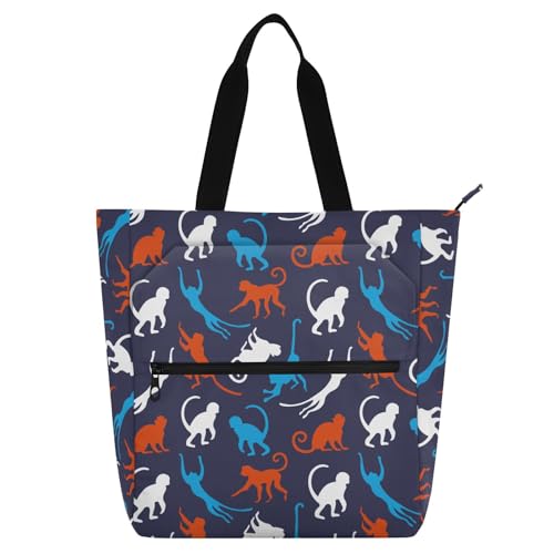 LI ZHI XIN Damen Handtaschen Shopper Tote Bag School Wiederverwendbar Arbeit Alltag Tasche Wasserdicht Oxford Mit ReißVerschluss 3 Pockets Affen-Tiermuster von LI ZHI XIN