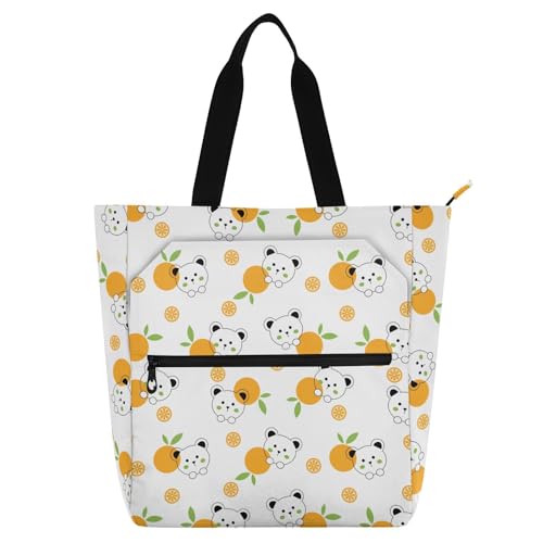 LI ZHI XIN Damen Handtaschen Shopper Tote Bag School Wiederverwendbar Arbeit Alltag Tasche Wasserdicht Oxford Mit ReißVerschluss 3 Pockets Bär-Orange-Muster von LI ZHI XIN