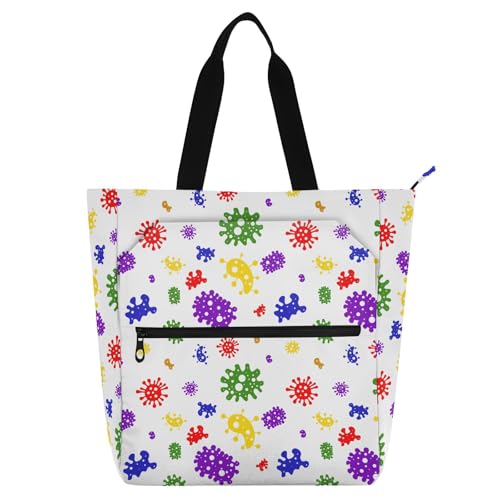 LI ZHI XIN Damen Handtaschen Shopper Tote Bag School Wiederverwendbar Arbeit Alltag Tasche Wasserdicht Oxford Mit ReißVerschluss 3 Pockets Bakterielle Virus Cartoon-Muster von LI ZHI XIN