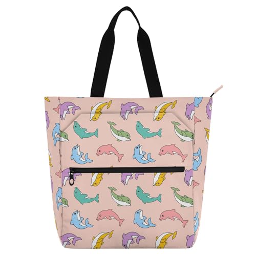 LI ZHI XIN Damen Handtaschen Shopper Tote Bag School Wiederverwendbar Arbeit Alltag Tasche Wasserdicht Oxford Mit ReißVerschluss 3 Pockets Delfin-Tiermuster von LI ZHI XIN