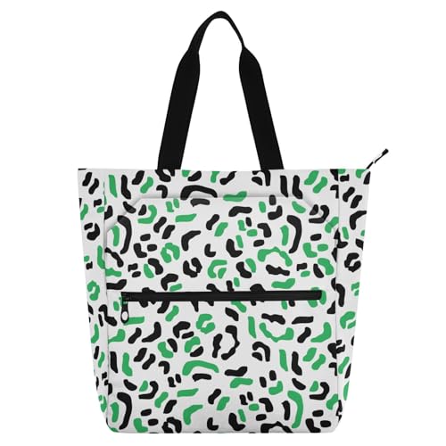 LI ZHI XIN Damen Handtaschen Shopper Tote Bag School Wiederverwendbar Arbeit Alltag Tasche Wasserdicht Oxford Mit ReißVerschluss 3 Pockets Grüner Leopardenmuster von LI ZHI XIN