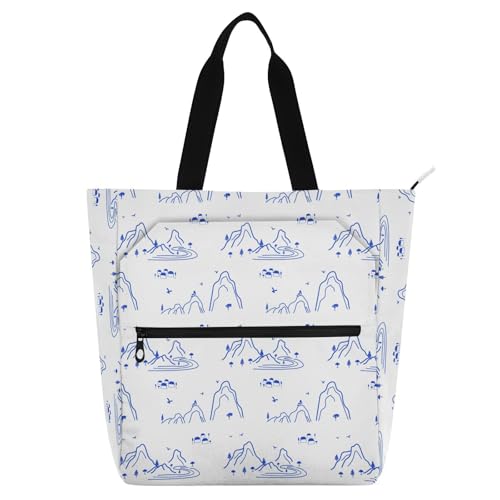 LI ZHI XIN Damen Handtaschen Shopper Tote Bag School Wiederverwendbar Arbeit Alltag Tasche Wasserdicht Oxford Mit ReißVerschluss 3 Pockets Mountain River Pattern von LI ZHI XIN