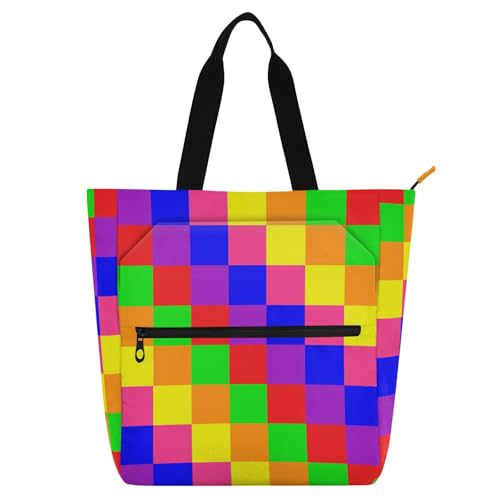 LI ZHI XIN Damen Handtaschen Shopper Tote Bag School Wiederverwendbar Arbeit Alltag Tasche Wasserdicht Oxford Mit ReißVerschluss 3 Pockets Regenbogen-Gitter-Muster LI ZHI XIN Damen Handtaschen Shopper Tote Bag School Wiederverwendbar Arbeit Alltag Tasche Wasserdicht Oxford Mit ReißVerschluss 3 Pockets Regenbogen-Gitter-Muster von LI ZHI XIN