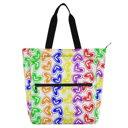LI ZHI XIN Damen Handtaschen Shopper Tote Bag School Wiederverwendbar Arbeit Alltag Tasche Wasserdicht Oxford Mit ReißVerschluss 3 Pockets Regenbogen-Herzstreife LI ZHI XIN Damen Handtaschen Shopper Tote Bag School Wiederverwendbar Arbeit Alltag Tasche Wasserdicht Oxford Mit ReißVerschluss 3 Pockets Regenbogen-Herzstreife von LI ZHI XIN