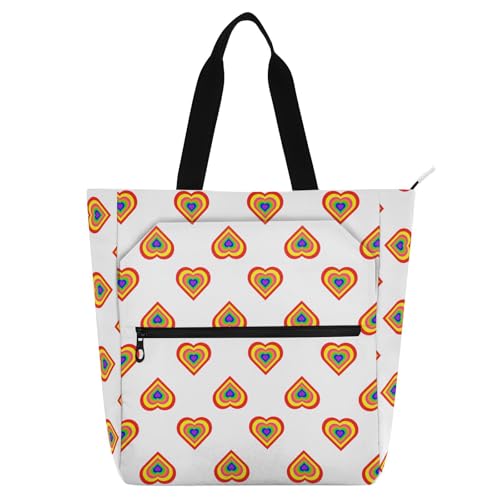 LI ZHI XIN Damen Handtaschen Shopper Tote Bag School Wiederverwendbar Arbeit Alltag Tasche Wasserdicht Oxford Mit ReißVerschluss 3 Pockets Regenbogen-herzförmiges Muster von LI ZHI XIN