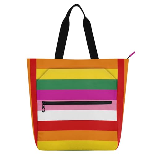 LI ZHI XIN Damen Handtaschen Shopper Tote Bag School Wiederverwendbar Arbeit Alltag Tasche Wasserdicht Oxford Mit ReißVerschluss 3 Pockets Regenbogenstreifen-Muster von LI ZHI XIN