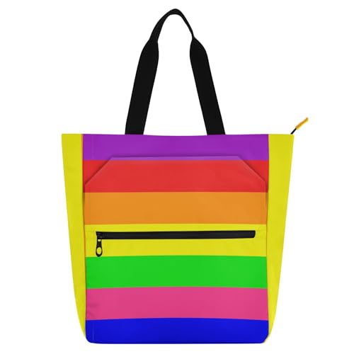 LI ZHI XIN Damen Handtaschen Shopper Tote Bag School Wiederverwendbar Arbeit Alltag Tasche Wasserdicht Oxford Mit ReißVerschluss 3 Pockets Regenbogenstreifen-Muster von LI ZHI XIN