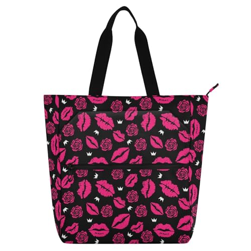 LI ZHI XIN Damen Handtaschen Shopper Tote Bag School Wiederverwendbar Arbeit Alltag Tasche Wasserdicht Oxford Mit ReißVerschluss 3 Pockets Rote-Lippen-Rosenkrone LI ZHI XIN Damen Handtaschen Shopper Tote Bag School Wiederverwendbar Arbeit Alltag Tasche Wasserdicht Oxford Mit ReißVerschluss 3 Pockets Rote-Lippen-Rosenkrone von LI ZHI XIN
