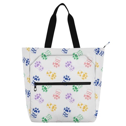 LI ZHI XIN Damen Handtaschen Shopper Tote Bag School Wiederverwendbar Arbeit Alltag Tasche Wasserdicht Oxford Mit ReißVerschluss 3 Pockets SüßE KatzenpfotenabdrüCke von LI ZHI XIN