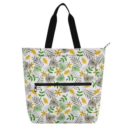 LI ZHI XIN Damen Handtaschen Shopper Tote Bag School Wiederverwendbar Arbeit Alltag Tasche Wasserdicht Oxford Mit ReißVerschluss 3 Pockets Tropische Blattpflanze von LI ZHI XIN