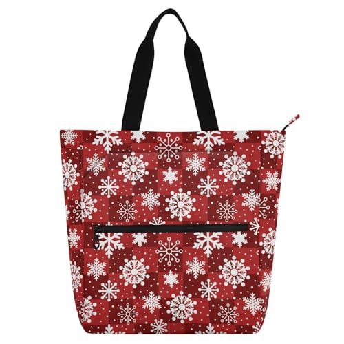 LI ZHI XIN Damen Handtaschen Shopper Tote Bag School Wiederverwendbar Arbeit Alltag Tasche Wasserdicht Oxford Mit ReißVerschluss 3 Pockets Winter Schneeflocken Weihnachten von LI ZHI XIN