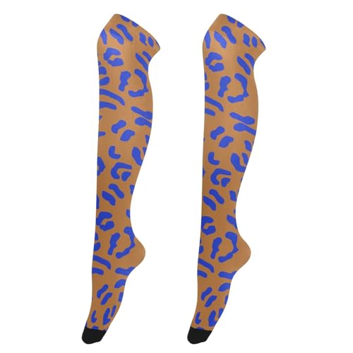 LI ZHI XIN Damen Überknie Kniestrümpfe Mädchen Overknee-Strümpfe Thigh High-Knie Strumpf Lange Socken Blaues Leopardendruck-Muster von LI ZHI XIN