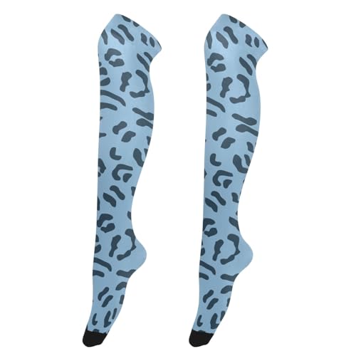 LI ZHI XIN Damen Überknie Kniestrümpfe Mädchen Overknee-Strümpfe Thigh High-Knie Strumpf Lange Socken Leopardenmuster Farbe Blau von LI ZHI XIN