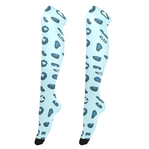 LI ZHI XIN Damen Überknie Kniestrümpfe Mädchen Overknee-Strümpfe Thigh High-Knie Strumpf Lange Socken Tier Leopardenmuster Blau von LI ZHI XIN