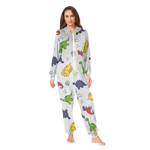 LI ZHI XIN Frauen Einteilige Kapuzenpyjamas Erwachsene Overalls Männer Onesie Schlafanzug Unisex All In One Pyjamas Winter Warm Langarm Home Overall Tier-Dinosaurier-Muster von LI ZHI XIN