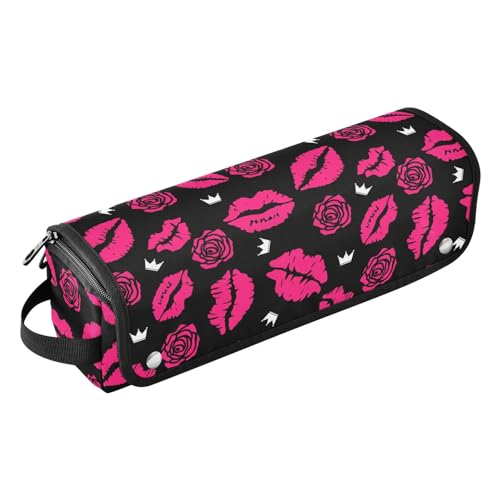 LI ZHI XIN Haartrockner Glätteisen Locken Aufbewahrungstasche mit hitzebeständiger Matte Haarwerkzeuge Reisetasche 2 in 1 Hair Tools Organizer Friseurtaschen Rote-Lippen-Rosenkrone von LI ZHI XIN