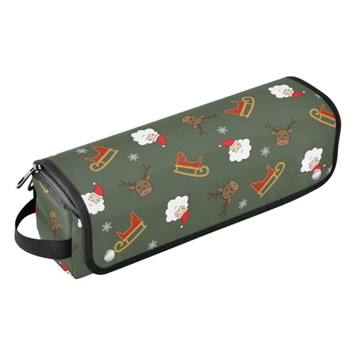 LI ZHI XIN Haartrockner Glätteisen Locken Aufbewahrungstasche mit hitzebeständiger Matte Haarwerkzeuge Reisetasche 2 in 1 Hair Tools Organizer Friseurtaschen Weihnachtsmann Elch-Hirsch-Muster von LI ZHI XIN