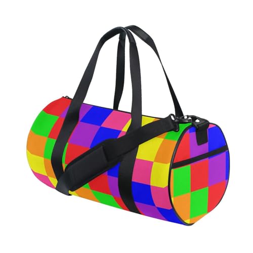 LI ZHI XIN Large Duffelbag Reisetasche Eimerform Handtasche/Schulter for Unisex Damen Herren Gym Reisen Schwimmen Regenbogen-Gitter-Muster von LI ZHI XIN