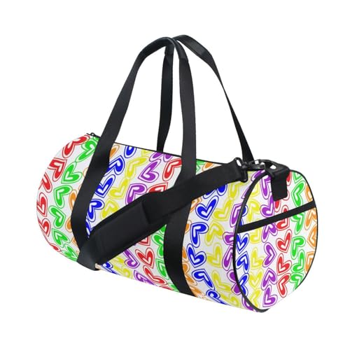 LI ZHI XIN Large Duffelbag Reisetasche Eimerform Handtasche/Schulter for Unisex Damen Herren Gym Reisen Schwimmen Regenbogen-Herzstreife von LI ZHI XIN