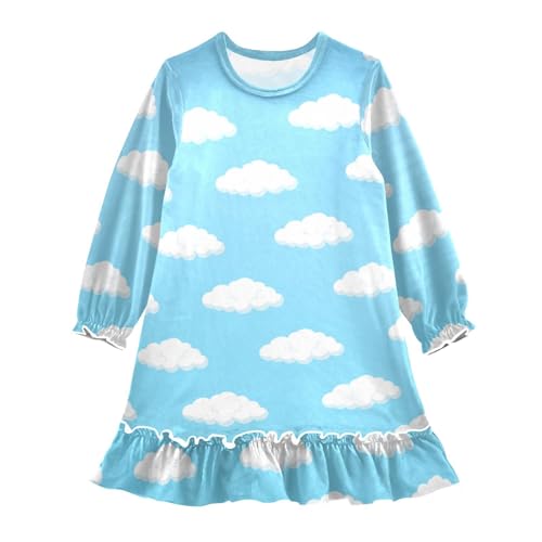 LI ZHI XIN Nachthemden Mädchen Einteiliges Kleid Mädchen Nachthemd Kinder Nachtwäsche 3-10 Jahre Langarm Pyjama Kleid Rundhals Familien Nachtwäsche Niedliche Wolken Muster von LI ZHI XIN