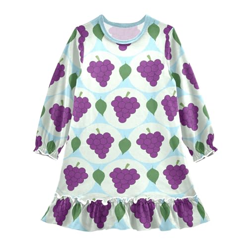 LI ZHI XIN Nachthemden Mädchen Einteiliges Kleid Mädchen Nachthemd Kinder Nachtwäsche 3-10 Jahre Langarm Pyjama Kleid Rundhals Familien Nachtwäsche Obst Weintrauben Muster von LI ZHI XIN