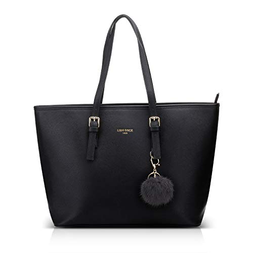 LI&HI Damen Handtasche Elegant Women's Handbag Shopper für Schule Handtasche Schwarz with Haarball 34 x 29 x 15.5 cm von LI&HI