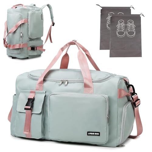 LIAMERHE 3 in 1 Sporttasche Damen Herren 42L Reisetasche mit Schuhfach Nassfach Wasserdicht Trainingstasche Rucksack mit Schuhbeutel Weekender Schwimmtasche Fitnesstasche für Reisen Fitness Sport von LIAMERHE