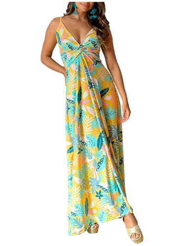 LIAMERHE Damen Ärmellos Sommer Kleid A-Linie Strandkleid Spaghettitrger Freizeitkleid V-Ausschnitt Elegant Lang Kleider Hohe Taille Boho Kleid Gelb L LIAMERHE Damen Ärmellos Sommer Kleid A-Linie Strandkleid Spaghettitrger Freizeitkleid V-Ausschnitt Elegant Lang Kleider Hohe Taille Boho Kleid Gelb L von LIAMERHE