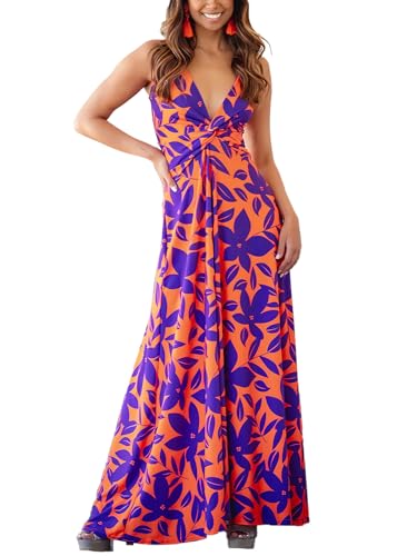 LIAMERHE Damen Ärmellos Sommer Kleid A-Linie Strandkleid Spaghettitrger Freizeitkleid V-Ausschnitt Elegant Lang Kleider Hohe Taille Boho Kleid Orange S LIAMERHE Damen Ärmellos Sommer Kleid A-Linie Strandkleid Spaghettitrger Freizeitkleid V-Ausschnitt Elegant Lang Kleider Hohe Taille Boho Kleid Orange S von LIAMERHE