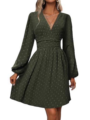 LIAMERHE Damen Elegant Kleid Langarm V-Ausschnitt Casual Swiss Dot Kleider A-Linie Winterkleider Blumenmuster Minikleid Freizeitkleider Herbst Winter Laternenärmeln Kleid Partykleid Grün M LIAMERHE Damen Elegant Kleid Langarm V-Ausschnitt Casual Swiss Dot Kleider A-Linie Winterkleider Blumenmuster Minikleid Freizeitkleider Herbst Winter Laternenärmeln Kleid Partykleid Grün M von LIAMERHE