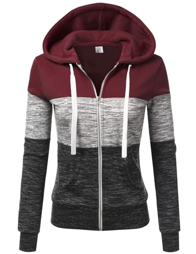 LIAMERHE Damen Kapuzenpullover Basic Damen Hoodie mit Reißverschluss Kapuzenpulli Langarm Kapuze Herbst Winter Sweatshirt Verdickter Kapuzenpullover Oberteile Damen Burgunderrot L von LIAMERHE