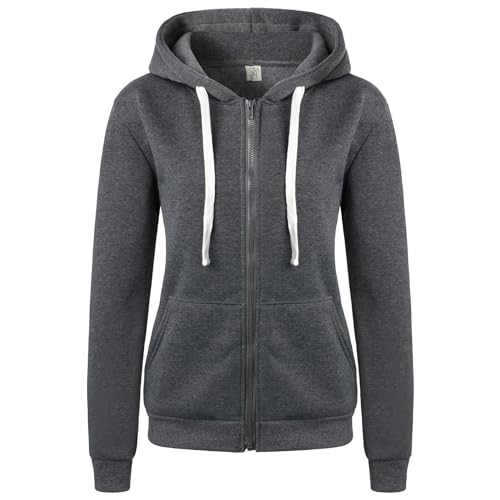 LIAMERHE Damen Kapuzenpullover Basic Hoodie mit Reißverschluss Kapuzenpulli Langarm Kapuze Herbst Winter Sweatshirt Verdickter Kapuzenpullover Oberteile Damen Dunkelgrau XXL von LIAMERHE