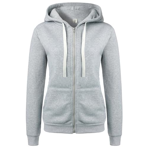 LIAMERHE Damen Kapuzenpullover Basic Damen Hoodie mit Reißverschluss Kapuzenpulli Langarm Kapuze Herbst Winter Sweatshirt Verdickter Kapuzenpullover Oberteile Damen Grau M von LIAMERHE