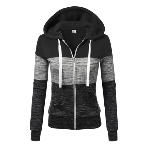 LIAMERHE Damen Kapuzenpullover Basic Hoodie mit Reißverschluss Kapuzenpulli Langarm Kapuze Herbst Winter Sweatshirt Verdickter Kapuzenpullover Oberteile Damen Schwarz XL von LIAMERHE
