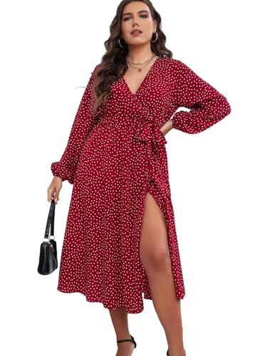 LIAMERHE Damen Übergröße Kleid Elegant V-Ausschnitt Große Größen Casual Lange Ärmel Kleider A Linie Herbstkleid Blumenmuster Mode Freizeitkleider Winter Rot XL LIAMERHE Damen Übergröße Kleid Elegant V-Ausschnitt Große Größen Casual Lange Ärmel Kleider A Linie Herbstkleid Blumenmuster Mode Freizeitkleider Winter Rot XL von LIAMERHE