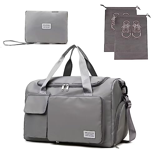 LIAMERHE Faltbare Sporttasche mit Schuhfach & Nassfach 35L Wasserabweisende Damen Reisetasche mit Schuhbeutel Reise Duffel Weekender Tasche Herren Handgepäck Gepäcktasche von LIAMERHE